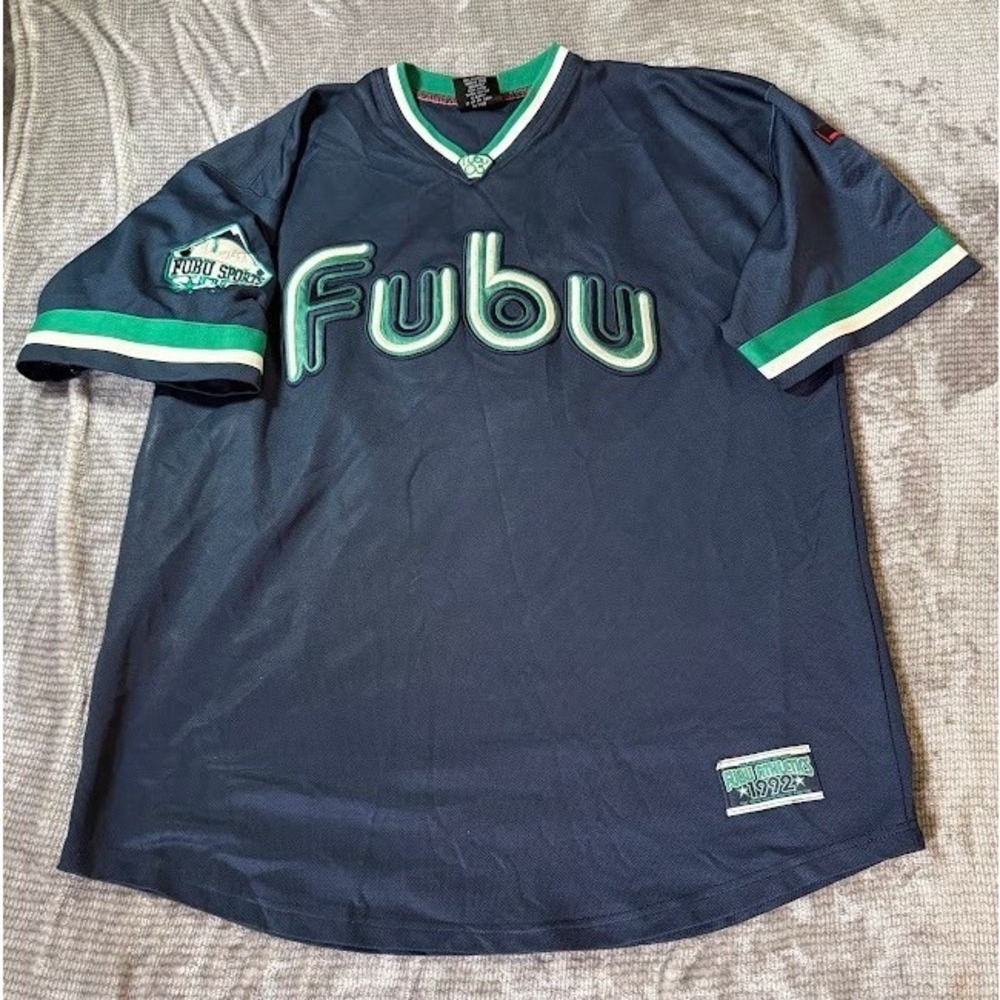 Vintage FUBU Sports Jersey Mens XXL Navy Blue Green Mesh 90s Hip Hop Streetwear